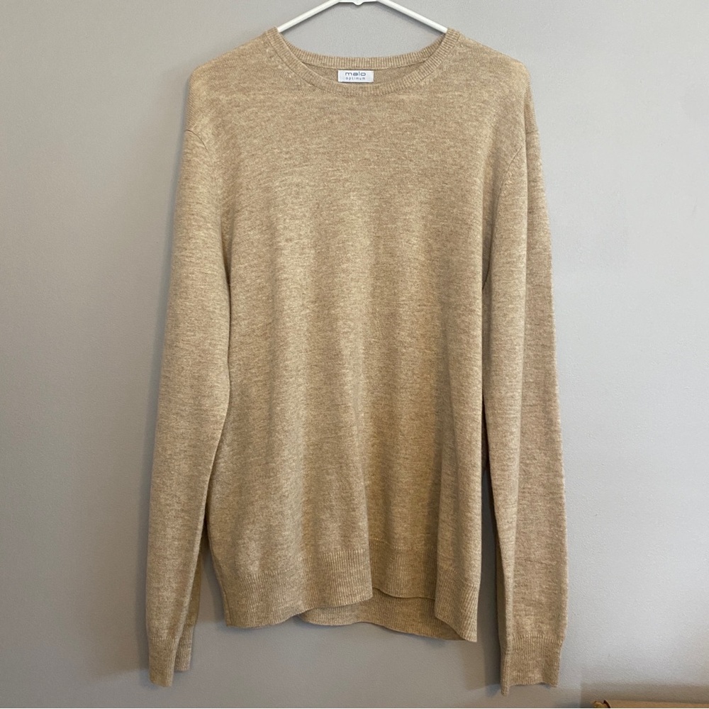 Malo Optimum Men's Beige Wool Cashmere Crewneck Pullover Sweater